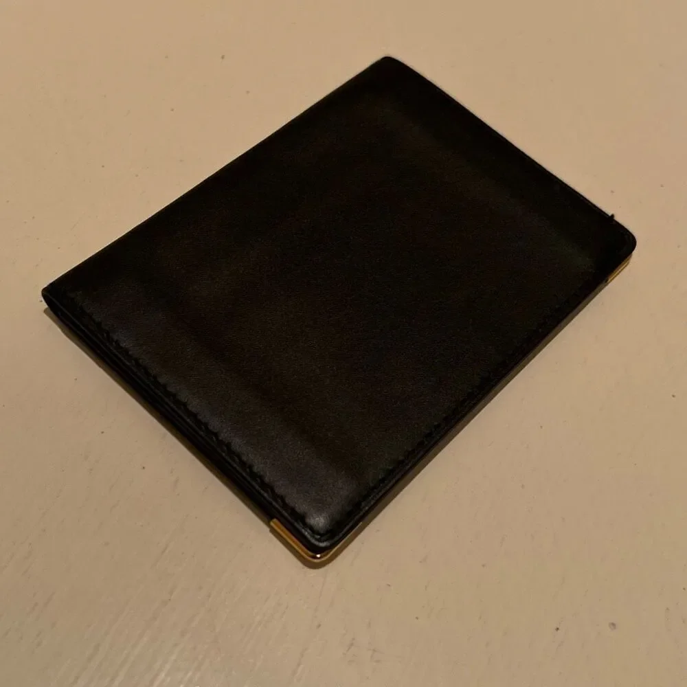 Dunhill Compact Bifold Cardholder ID Wallet Black Leather Minimalist Quiet Luxe